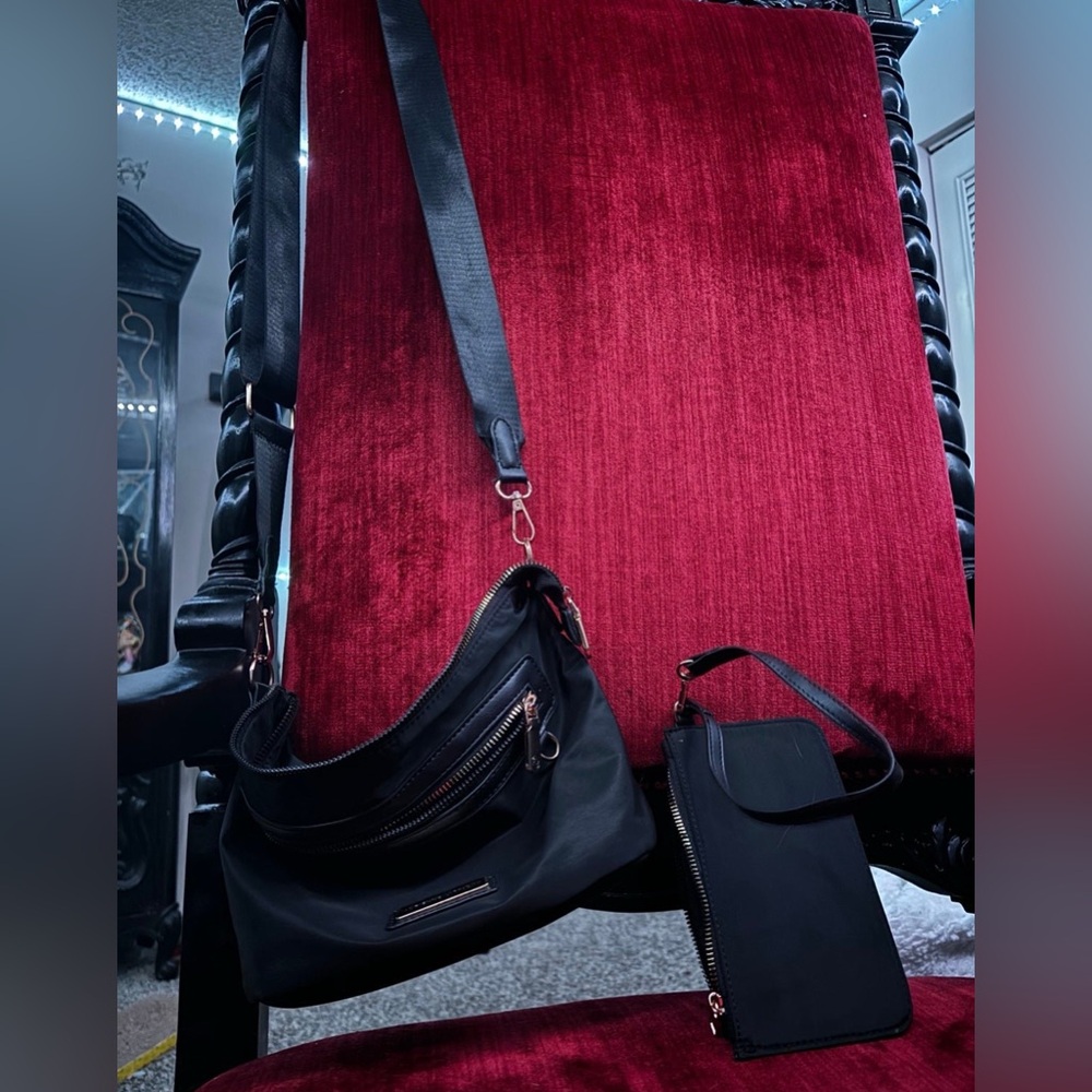 black crossbody + clutch